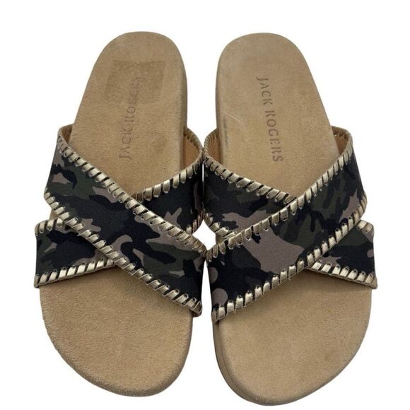 Jack Rogers Lexi Cross Camo Sandals Green Size 7 - Picture 2 of 10